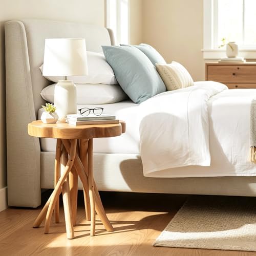 WELLAND Solid Teak Live Edge End Table, Petal Accent Table