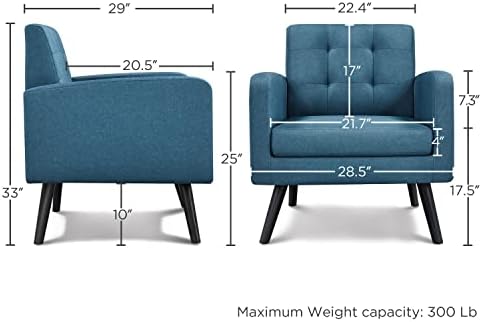 Yaheetech Mid Century Accent Chair Living Room Chair Navy Blue
