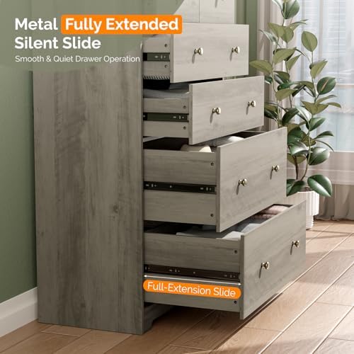VINGLI Tall Dresser, Rustic Grey Dresser 6 Drawer Chest of Drawers, Wood Gray...