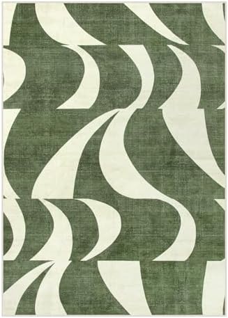Lahome Abstract 5x7 Rug,Low-Pile Soft Green Rugs for Living Room,Retro Swirl ...