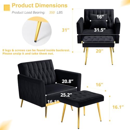 3 Pieces Velvet Sofa Set w/Adjustable Armrest &Backrest,Black
