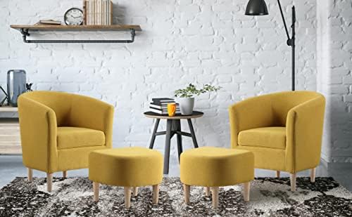DAZONE Accent Chair with Ottoman, Modern Barrel Armchair Mustard Yellow