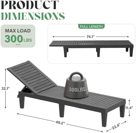 NUNU LAB Outdoor Chaise Lounge Chairs Set (Black, 2pcs) | 5-Positions Adjusta...