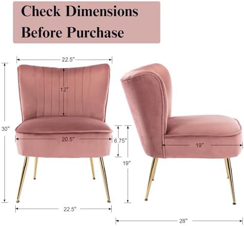 Velvet Accent Chairs Set of 2 Comfy Living Room Chair Armless Slipper Chair M...