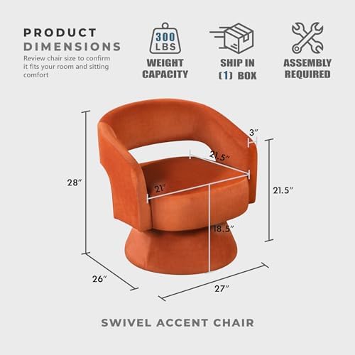 Lexicon Swivel Accent Chair, Modern Velvet Round Barrel Chair, Orange