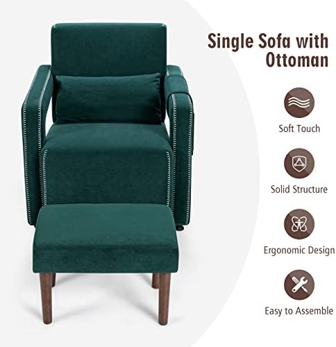 Giantex Modern Accent Chair with Ottoman, Soft Berber Fleece Single Sofa w/Si...