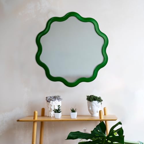Creative Co-Op Scalloped Wood Wavy Wall Mirror, Green