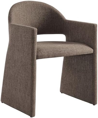 Modway Talia Upholstered Fabric Dining Armchair in Mocha - Modern Curved Dini...