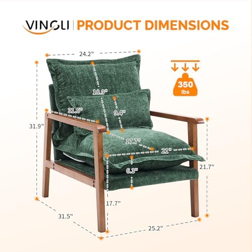 VINGLI Mid-Century Modern Cloud Accent Armchairs set of 2 with Lumbar Pillow,...
