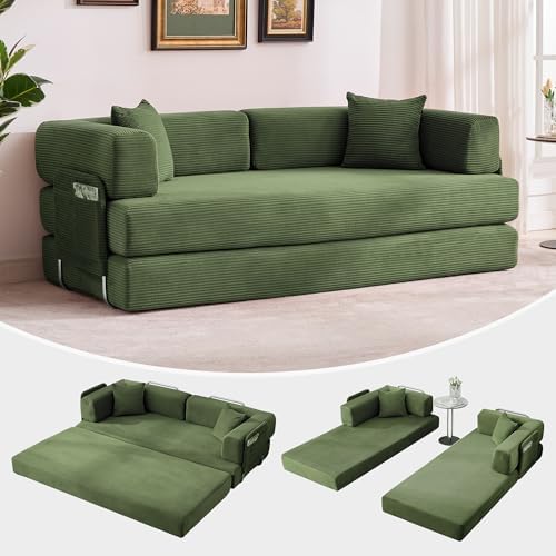 Garvee 5-in-1 Convertible Sofa Bed, 78.8" Modular Corduroy Sleeper with ...