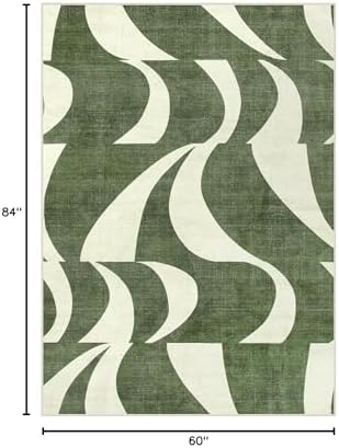 Lahome Abstract 5x7 Rug,Low-Pile Soft Green Rugs for Living Room,Retro Swirl ...