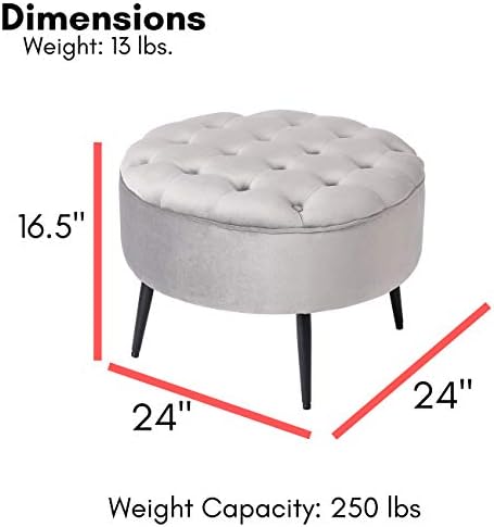 BIRDROCK HOME Tufted Round Ottoman - Mid-Century Modern Upholstered Velvet Fo...