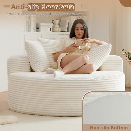 Oversized Round Chair Lounge Chaise Indoor, Upholstered Corduroy Deep Seat Cl...