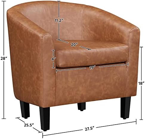Yaheetech Accent Chairs, Faux Leather Barrel Armchairs, Brown