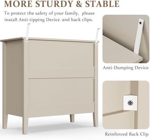 RoyalCraft Fluted 3 Drawer Dresser, 32" Wide Nightstand for Bedroom, Beige