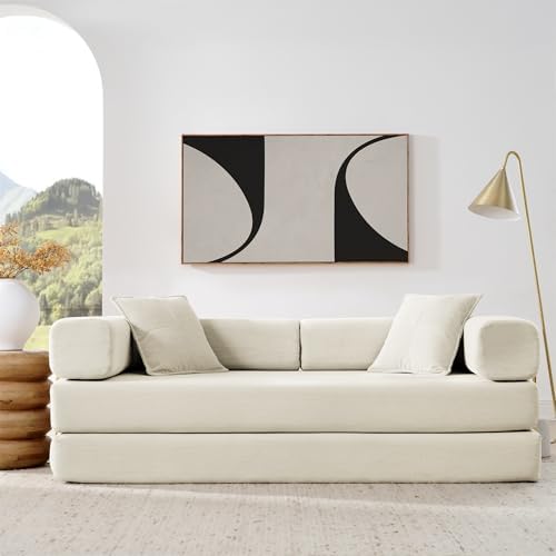4-in-1 Folding Convertible Sofa Bed, 78 Inch Boneless Couch with Fixed-Shape ...