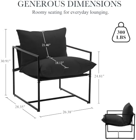 Modern Accent Chair, Upholstered Reading Sling Chair with Metal Frame and Sof...