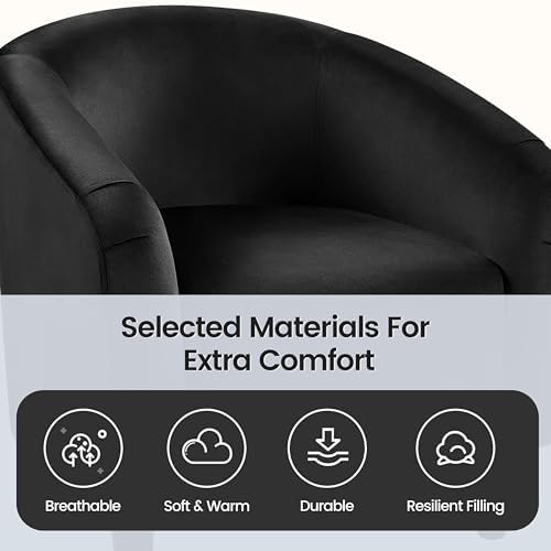 Yaheetech Small 25.5in Wide Velvet Barrel Accent Chair for Bedroom, Black