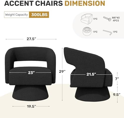 Nebuaegis Swivel Accent Chair Set of 2, Modern Comfy Teddy Barrel Chairs, Ove...