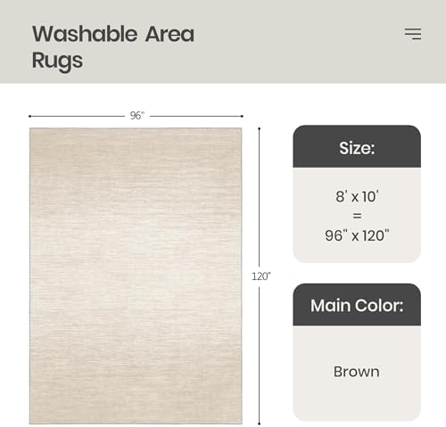 Valenrug 8x10 Area Rugs for Living Room, Large Washable Rug Non Slip Brown