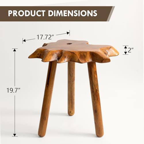 Natural Teak Wood Live Edge Side Table with Wood Legs – Rustic Side Table for...