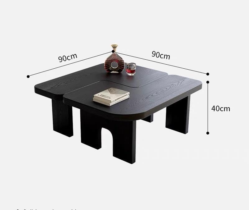 53.15" Antique Black Wood Nesting Coffee Table Set | 70.86 Inch Extended...