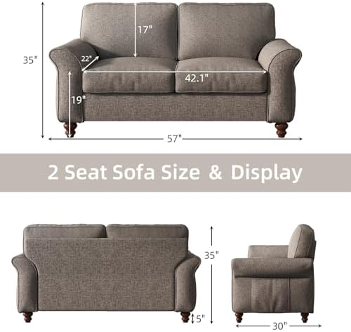 EBELLO 2 Piece Living Room Sofa Set, Wood Frame and Sturdy Legs, Modern Uphol...