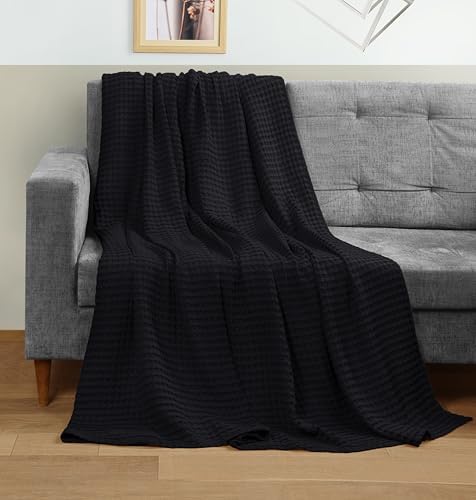 Utopia Bedding 100% Cotton Waffle Blanket Queen Size Black, 90x90 Inch