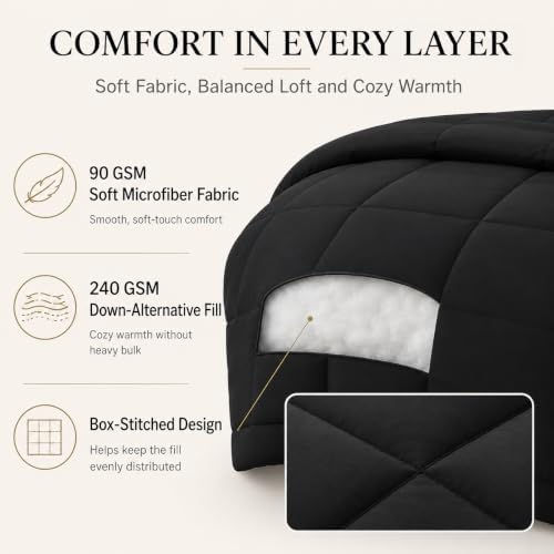 CozyLux Queen Comforter Set Black - 7 Pieces Bed in a Bag