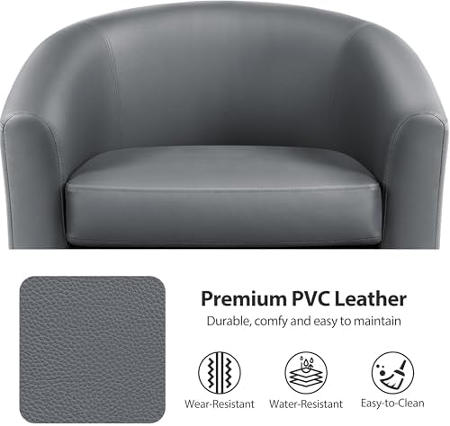 Yaheetech Accent Chairs, Faux Leather Barrel Armchairs, Gray