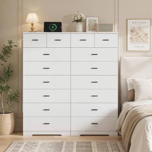 GEPELCN 55.2" Tall Dresser with Charging Station Wooden 8 Drawer Dresser...