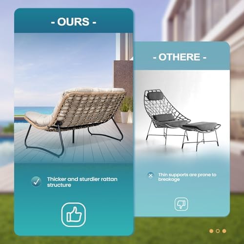 Outdoor Loveseat, Boho Rattan Patio Couch with Soft Cushion (Beige)