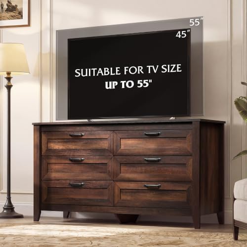 WLIVE 54" Dresser for Bedroom, Wooden 6 Drawer Dresser with Unique Anti-...