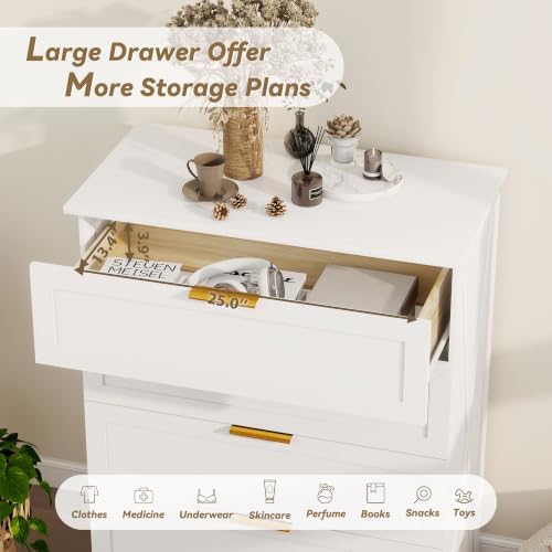 FTZxHKLX White 4 Drawer Dresser for Bedroom, Modern Chest of Drawers