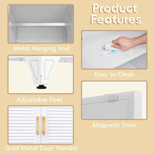 Steeloong 71"Armoire Wardrobe Close,White Wardrobe Cabinet with Hanging Rod