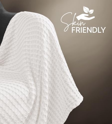 Utopia Bedding 100% Cotton Waffle Blanket Queen Size White, 90x90 Inch