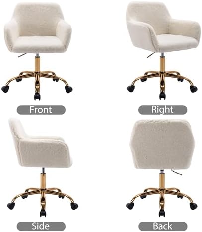 KCC Faux Fur Office Desk Chair, Comfy Swivel Armchair with Wheels, Upholstere...