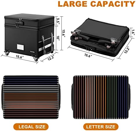 DocSafe Fireproof Document Box with Lock,2-Layer File Box with Wheels,Collaps...