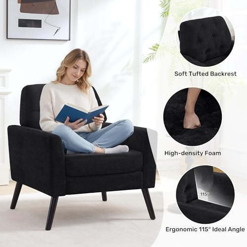 Accent Chair for Living Room, Mid Century Modern Reading Chair, Upholstered A...