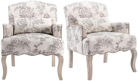 Shunzhi Floral Accent Chairs Set of 2 Farmhouse Upholstered Armchair Linen Re...