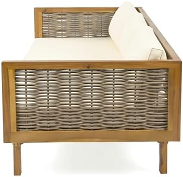 Merax 67.5" Outdoor Patio Daybed 3 Seater Sofa Bed,Acacia Wood Frame wit...