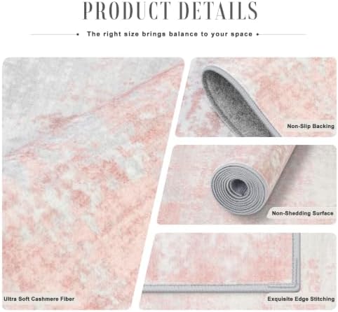 10x12 Area Rug Living Room: Modern Washable Soft Carpet Pink White