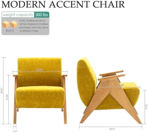 Home Accent Chair Mid Century Modern Accent Chair with Wood Frame, Lounge Uph...
