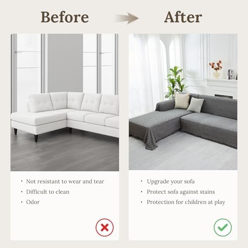 HOMERILLA 2 Piece Sectional Couch Cover for L Shape Sofa Dark Grey XL