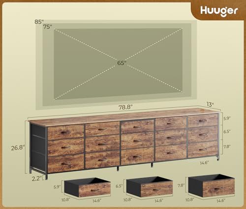 Huuger 78.7 inch Long Dresser for Bedroom, 15 Drawer Fabric Dresser for Close...
