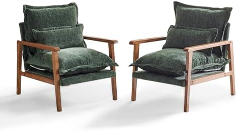 VINGLI Mid-Century Modern Cloud Accent Armchairs set of 2 with Lumbar Pillow,...