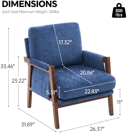 Mid Century Modern Accent Chair with Wood Frame, Upholstered Living Room Chai...