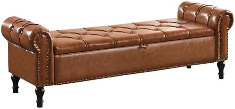 Storage Bed Bench for Bedroom, Faux Leather 67" End of Bed Benches, King...