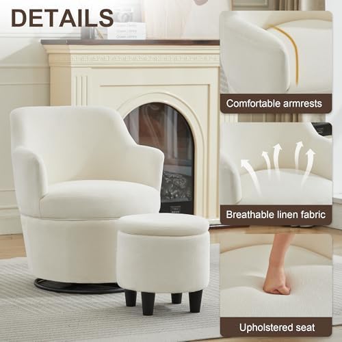 LOULENS 360° Swivel Accent Chair with Storage Ottoman, Reading Chair, Beige