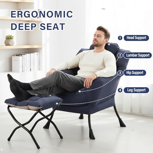 Furlide Lazy Chair with Ottoman, Modern Lounge Chair with Lumbar Pillow, Acce...